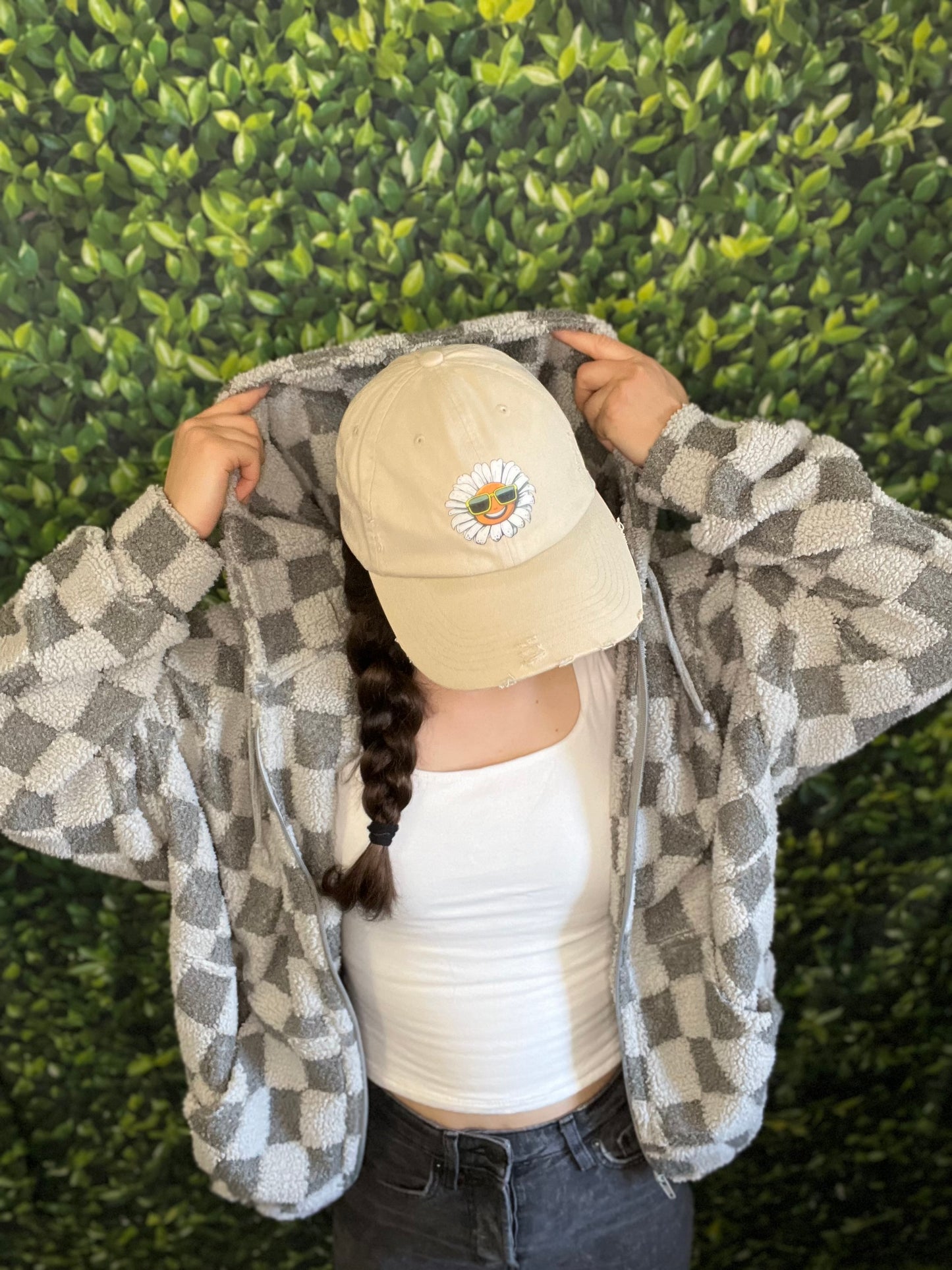 Smoke Check – Checkered Grey Sherpa Zip-Up Hoodie