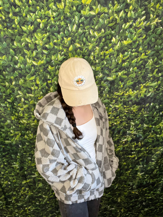 Smoke Check – Checkered Grey Sherpa Zip-Up Hoodie